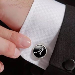 Trendy Letter  Black Round Cufflinks